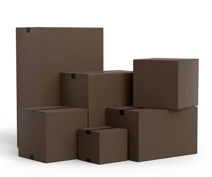 Stack of cardboard boxes or carton gift box isolated on white background. 3d  Stock Illustration