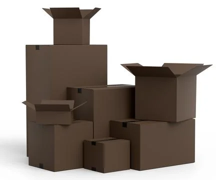 Stack of cardboard boxes or carton gift box isolated on white background. 3d  Stock Illustration