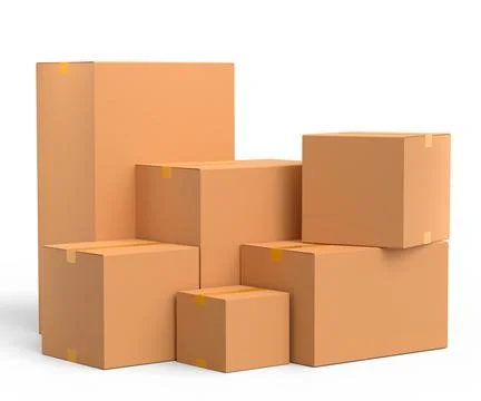 Stack of cardboard boxes or carton gift box isolated on white background. 3d  Stock Photos