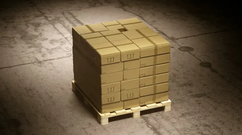 Stack Of Cardboard Boxes On Pallet Stock Footage 45155438