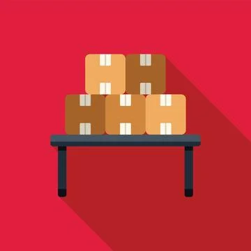 Stack of cardboard boxes sitting on metal table in warehouse Illustrazione stock