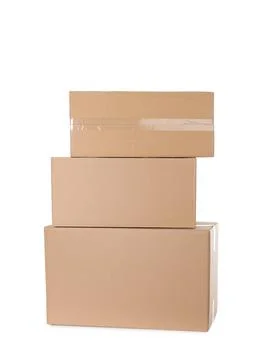 Stack of cardboard boxes on white background Stock Photos