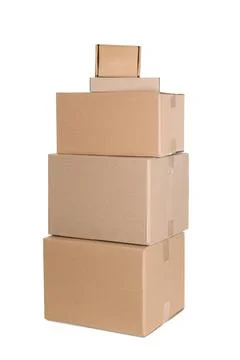 Stack of cardboard boxes on white background Stock Photos