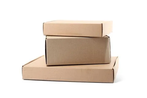 Stack of cardboard boxes on white background Foto stock