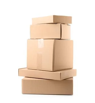 Stack of cardboard boxes on white background Stock Photos