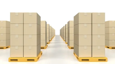 Stack of cardboard boxes on yellow pallets Stock Footage 209166707