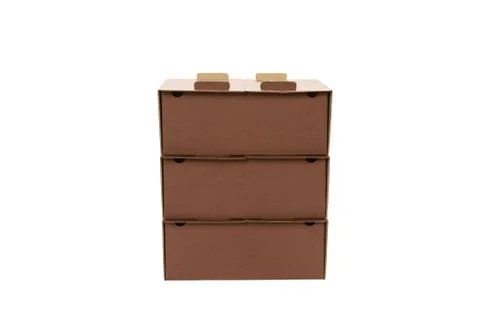Stack of cardboard brown boxes isolated on a white background Foto stock