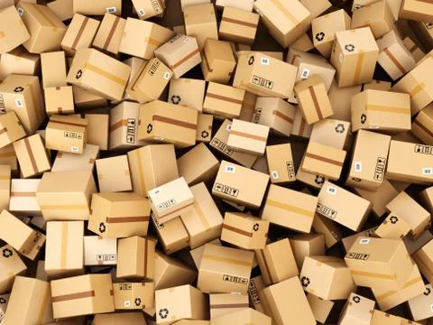 Stack of cardboard delivery boxes or parcels. Warehouse concept background. Stock Illustration