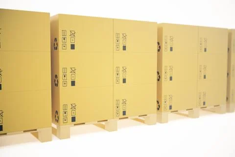 Stack of cardboard delivery boxes or parcels. Warehouse concept background. 3d Stock Illustration