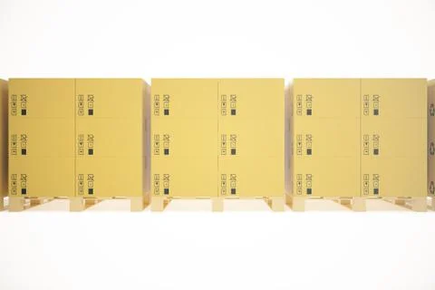 Stack of cardboard delivery boxes or parcels. Warehouse concept background. 3d Stock Illustration