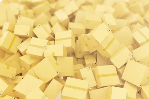 Stack of cardboard delivery boxes or parcels background. 3d rendering Stock Illustration