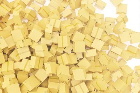 Stack of cardboard delivery boxes or parcels background. 3d rendering Stock Illustration