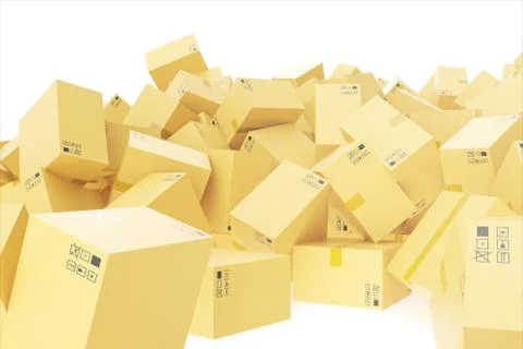 Stack of cardboard delivery boxes or parcels background. 3d rendering Stock Illustration