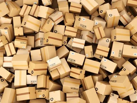 Stack of cardboard delivery boxes or parcels. Warehouse concept background... Stock Photos