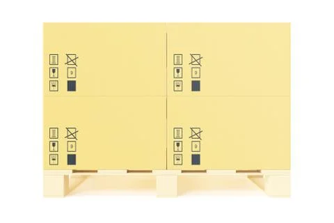 Stack of cardboard delivery boxes for parcels on pallet. Warehouse concept Stock Illustration