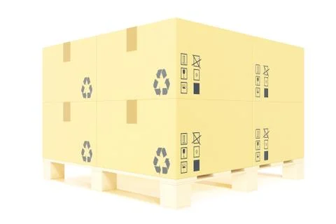 Stack of cardboard delivery boxes for parcels on pallet. Warehouse concept Stock Illustration