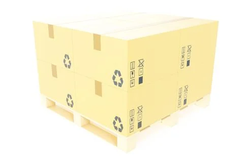 Stack of cardboard delivery boxes for parcels on pallet. Warehouse concept Stock Illustration