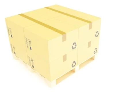 Stack of cardboard delivery boxes for parcels on pallet. Warehouse concept Stock Illustration
