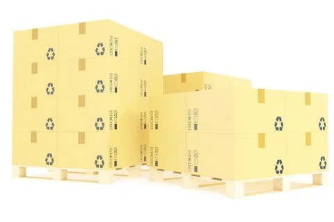 Stack of cardboard delivery boxes for parcels on pallet. Warehouse concept Stock Illustration