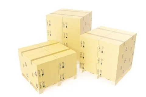 Stack of cardboard delivery boxes for parcels on pallet. Warehouse concept Stock Illustration