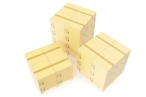 Stack of cardboard delivery boxes for parcels on pallet. Warehouse concept Stock Illustration