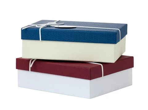 Stack of cardboard gift boxes with lids isolated on white background Stock Photos