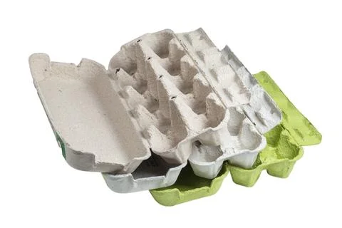 Stack cardboard packaging for eggs isolate on white Stock Photos
