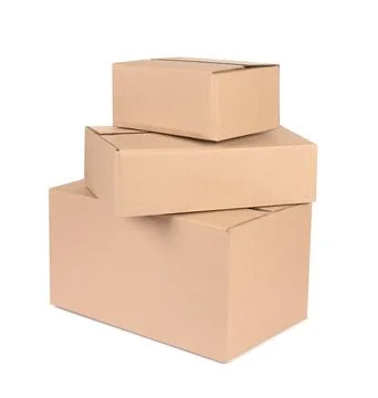 Stack of cardboard parcel boxes isolated on white Stock Photos