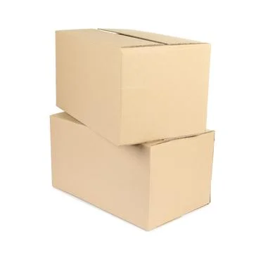 Stack of cardboard parcel boxes isolated on white Stock Photos
