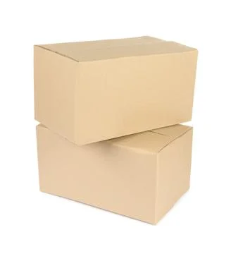 Stack of cardboard parcel boxes isolated on white Stock Photos