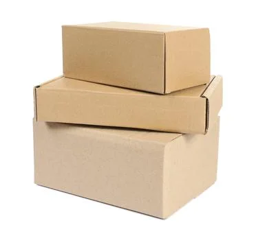 Stack of cardboard parcel boxes isolated on white Stock Photos