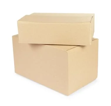 Stack of cardboard parcel boxes isolated on white Stock Photos