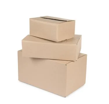 Stack of cardboard parcel boxes isolated on white Stock Photos