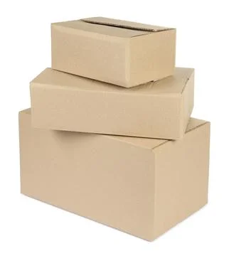 Stack of cardboard parcel boxes isolated on white Stock Photos