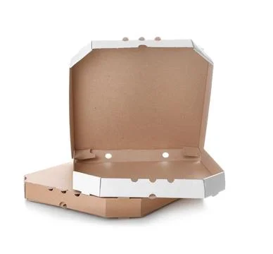 Stack of cardboard pizza boxes on white background Stock Photos