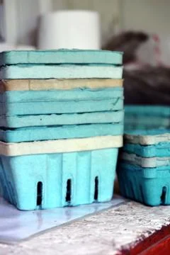 Stack of Cardboard Produce Containers Stock Photos