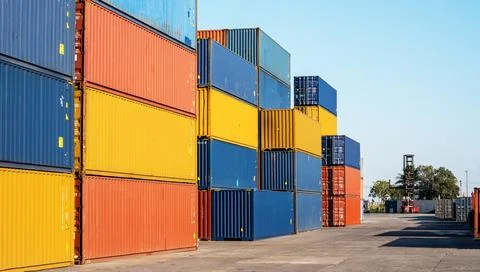 Stack cargo containers box, Cargo freight ship for import export logistics .. Foto stock