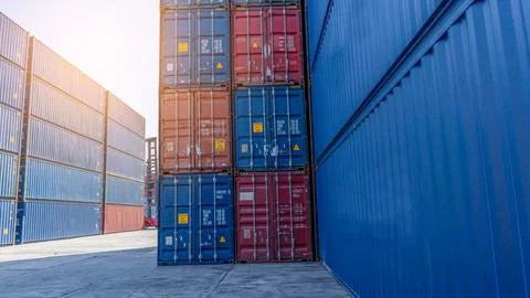 Stack cargo containers box, Cargo freight ship for import export logistics .. Foto stock