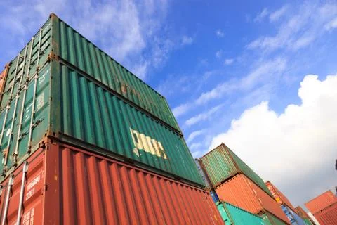 Stack of Cargo Containers at the docks Stock Photos