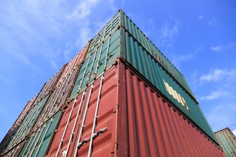 Stack of Cargo Containers at the docks Stock Photos