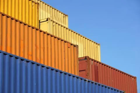 Stack of Cargo Containers at the docks Stock Photos