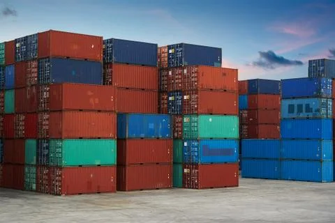 Stack of Cargo Containers at the docks Stock Photos