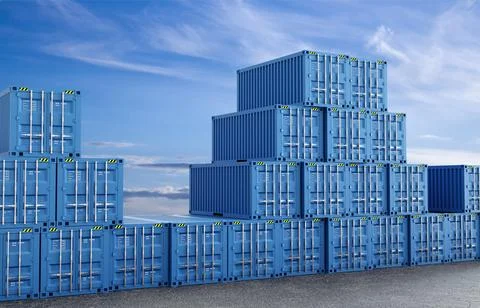 Stack of cargo containers for import or export in harbor port Illustrazione stock