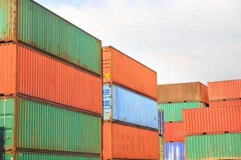 Stack of Cargo Containers  in an intermodal yard Stock Photos