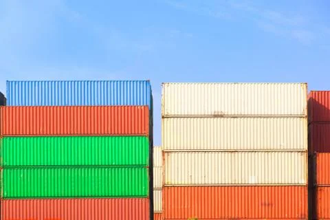 Stack of Cargo Containers  in an intermodal yard Stock Photos