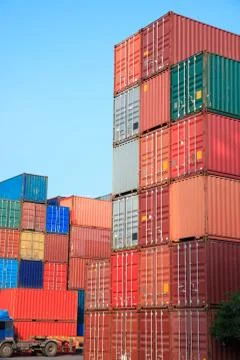 Stack of Cargo Containers  in an intermodal yard Stock Photos