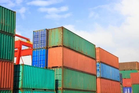 Stack of Cargo Containers  in an intermodal yard Stock Photos