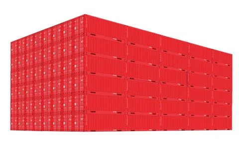 Stack of cargo containers with perspective view. Red color. Vector illustration. Stock Illustration
