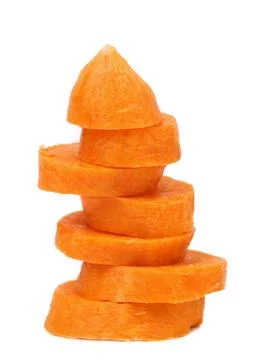  Stack of carrot slices. Stack of carrot slices. Isolated on a white backg... Foto stock