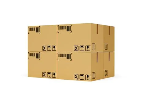 Stack of carton cardboard boxes over white background, freight, cargo, delive Stock Illustration